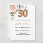 30. Geburtstag Blumenstrauß Rose Goldkalyptusgrün Einladung (Vorderseite)