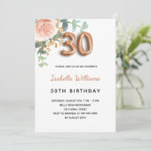 30. Geburtstag Blumenstrauß Rose Goldkalyptusgrün Einladung (Stehend Vorderseite)