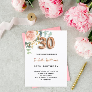 30. Geburtstag Blumenstrauß Rose Goldkalyptusgrün Einladungspostkarte