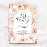30. Geburtstag Blush Bloral Einladung<br><div class="desc">Aquarellblüte 30. Geburtstagsfeier Party Einladung. Schönes elegantes feminines Design mit handgemalten tropischen botanischen Akzenten und goldenem Blattwerk. Das Angebot umfasst zarte Aquarellorchideen, Rose, Pfannkuchen, getrocknete Bananenstauden-Blätter, Pampas-Gras und trendigen Typografie-Schriftart. Sie können gedruckte Einladungen auswählen und/oder eine digitale Vorlage zum sofortigen Download auswählen. Personalisieren Sie Ihre persönlichen Daten. Ideal für ein...</div>