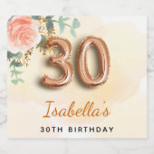 30. Geburtstag Blütenblütengold Eukalyptus Monogra Schaumweinetikett (Einzelnes Label)