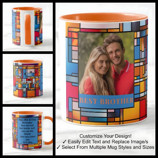 30. Geburtstag Brother Stainglas Foto Tasse 008