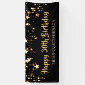 30. Geburtstag Brush Script Black Gold Stars Banner (Vertikal)