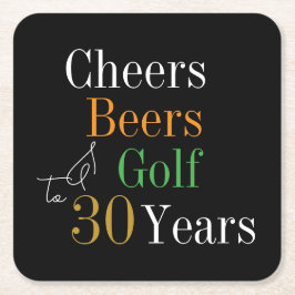 30. Geburtstag Cheers Beers Golf Black Gold Party Rechteckiger Pappuntersetzer