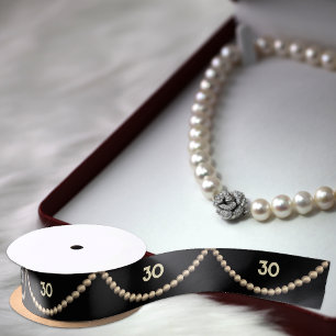 30. Geburtstag / Chic Birthday Pearls - Zahl Satinband
