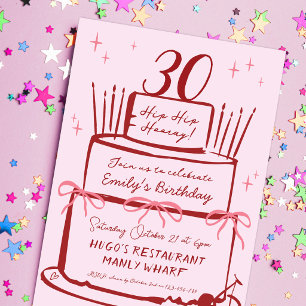 30. Geburtstag Coquette Rosa Schleifen Vintage-Tor Einladung