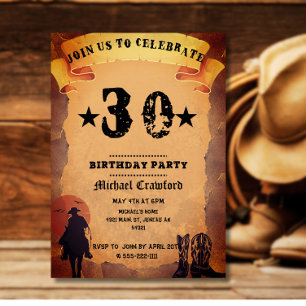 30. Geburtstag Cowboy Alt-Papier Reiten Party Einladung