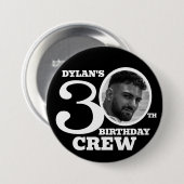 30. Geburtstag Crew schwarzes individuelles Foto N Button (Vorne & Hinten)