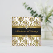 30. Geburtstag Damask Gold Schwarzes Cremeschmuck Einladung (Stehend Vorderseite)