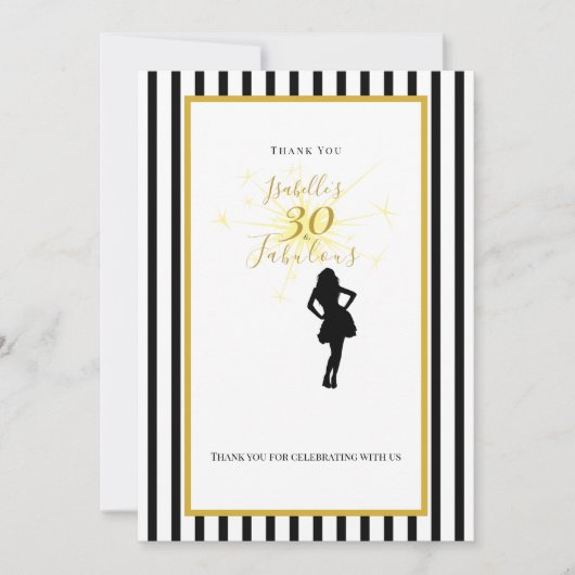30. Geburtstag Danke Karte Schwarz & Gold (Vorderseite)
