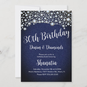 30. Geburtstag Denim Diamonds Gem Diamanten  Einladung