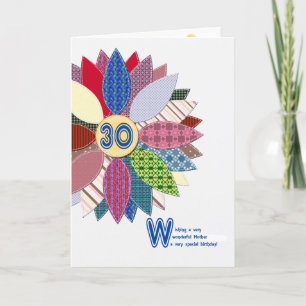 30. Geburtstag der Mutter, gesteppte Blume Karte