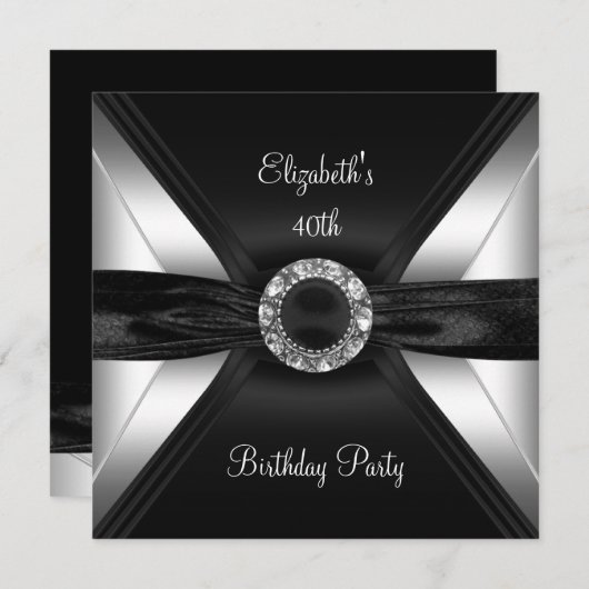 30. Geburtstag Diamond Image Schwarz-weiß Silver Einladung (Vorne/Hinten)