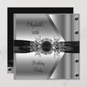 30. Geburtstag Diamond Jewel Schwarz-weiß Silver Einladung (Vorne/Hinten)