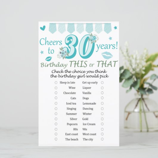 30. Geburtstag Dieses oder jenes Spiel (Stehend Vorderseite)