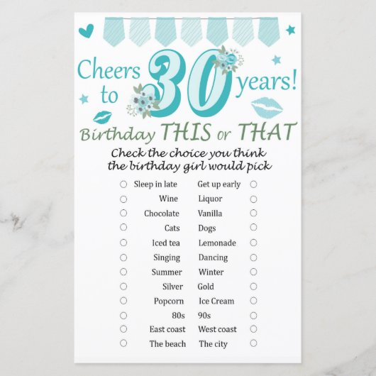 30. Geburtstag Dieses oder jenes Spiel (Vorderseite)