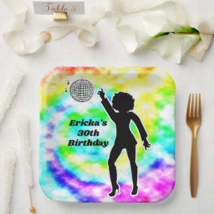 30. Geburtstag Disco Tie Dye Retro Pappteller