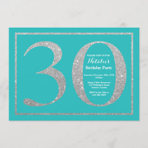 30. Geburtstag Einladung Aquamarin und Silberner G