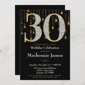 30. Geburtstag Einladung Black Gold Diamonds Adult (Vorne/Hinten)