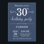 30. Geburtstag Einladung Blau<br><div class="desc">30. Geburtstag Einladung mit blauem Hintergrund. Erwachsener Geburtstag. Männer oder Frauen laden ein. 13. 15. 16. 18. 20. 21. 30. 40. 50. 60. 70. 80. 90. 100. Jegliches Alter. Für weitere Anpassungen klicken Sie bitte auf die Schaltfläche "Anpassen" und verwenden Sie unser Designwerkzeug,  um diese Vorlage zu ändern.</div>