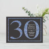 30. Geburtstag Einladung Blue Glitzer Chalkboard (Stehend Vorderseite)