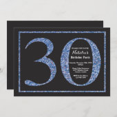 30. Geburtstag Einladung Blue Glitzer Chalkboard (Vorne/Hinten)