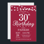 30. Geburtstag Einladung Burgund Rot<br><div class="desc">30. Geburtstag Einladung mit String Lights. Burgund roter Hintergrund. 13. 15. 16. 18. 20. 21. 30. 40. 50. 60. 70. 80. 90. 100. Jegliches Alter.
Für weitere Anpassungen klicken Sie bitte auf die Schaltfläche "Anpassen" und verwenden Sie unser Designwerkzeug,  um diese Vorlage zu ändern.</div>