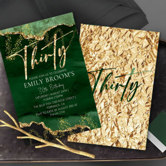 30. Geburtstag Einladung Emerald Green und Gold