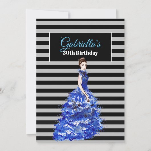 30. Geburtstag Einladung Funkelnd blaues Kleid (Rückseite)