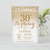 30. Geburtstag Einladung Gold String Lights (Stehend Vorderseite)