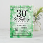 30. Geburtstag Einladung Grüner Glitzer (Stehend Vorderseite)