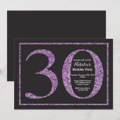 30. Geburtstag Einladung Lila Glitzer Chalkboard (Vorne/Hinten)