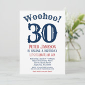 30. Geburtstag Einladung Mens Navy Blue (Stehend Vorderseite)