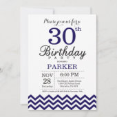 30. Geburtstag Einladung Navy Blue Zickzack (Vorderseite)