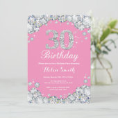 30. Geburtstag Einladung Pink und Silver Diamond (Stehend Vorderseite)