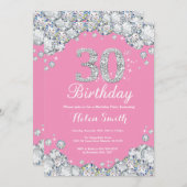 30. Geburtstag Einladung Pink und Silver Diamond (Vorne/Hinten)
