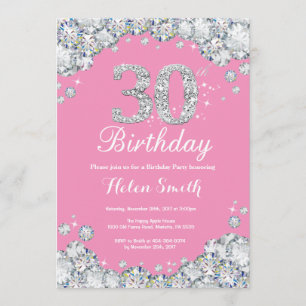 30. Geburtstag Einladung Pink und Silver Diamond
