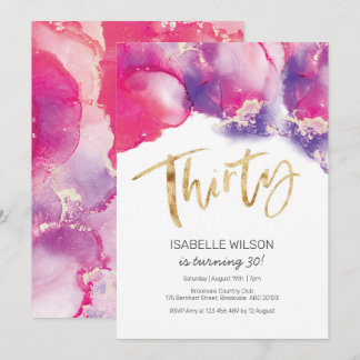 30. Geburtstag Einladung Rosa Abstrakte Wasserfarb