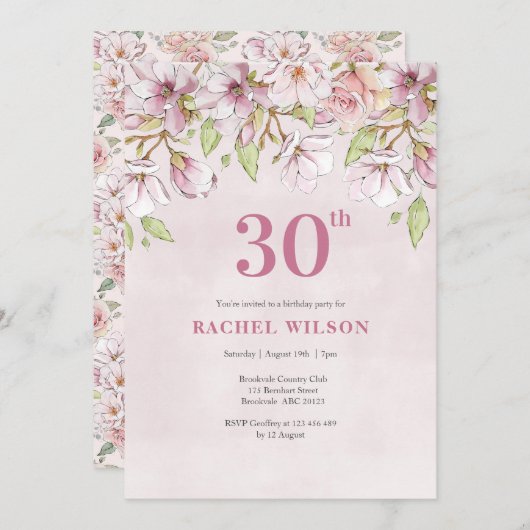 30. Geburtstag Einladung Rosa Bläserin (Vorne/Hinten)