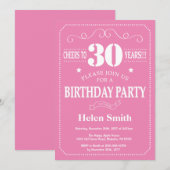 30. Geburtstag Einladung Rosa und Weiß (Vorne/Hinten)