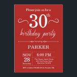 30. Geburtstag Einladung Rot<br><div class="desc">30. Geburtstag Einladung mit rotem Hintergrund. Erwachsener Geburtstag. Männer oder Frauen laden ein. 13. 15. 16. 18. 20. 21. 30. 40. 50. 60. 70. 80. 90. 100. Jegliches Alter. Für weitere Anpassungen klicken Sie bitte auf die Schaltfläche "Anpassen" und verwenden Sie unser Designwerkzeug,  um diese Vorlage zu ändern.</div>
