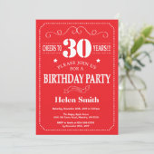 30. Geburtstag Einladung rot und weiß (Stehend Vorderseite)