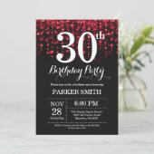30. Geburtstag Einladung Roter Glitzer (Stehend Vorderseite)