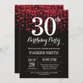 30. Geburtstag Einladung Roter Glitzer (Vorne/Hinten)