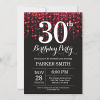 30. Geburtstag Einladung Roter Glitzer