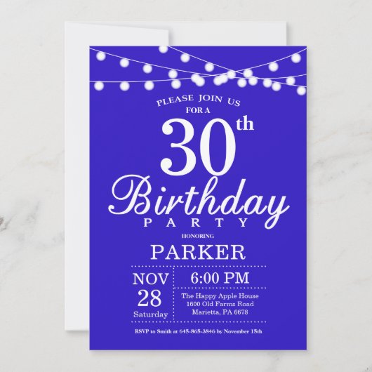 30. Geburtstag Einladung Royal Blue (Vorderseite)