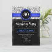 30. Geburtstag Einladung - Royal Blue Black Silver (Stehend Vorderseite)