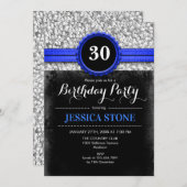 30. Geburtstag Einladung - Royal Blue Black Silver (Vorne/Hinten)