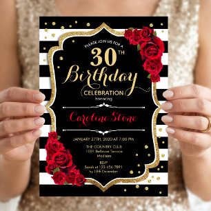 30. Geburtstag Einladung Schwarz-weiße Streifen Ro
