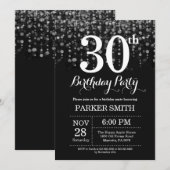 30. Geburtstag Einladung Silberner Glitzer (Vorne/Hinten)